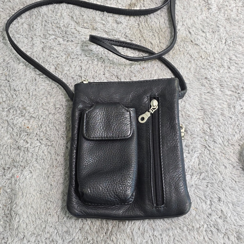 VTG Paul & Taylor Crossbody Bag Black Y2K‎ Flip Phone All Leather Wallet Purse